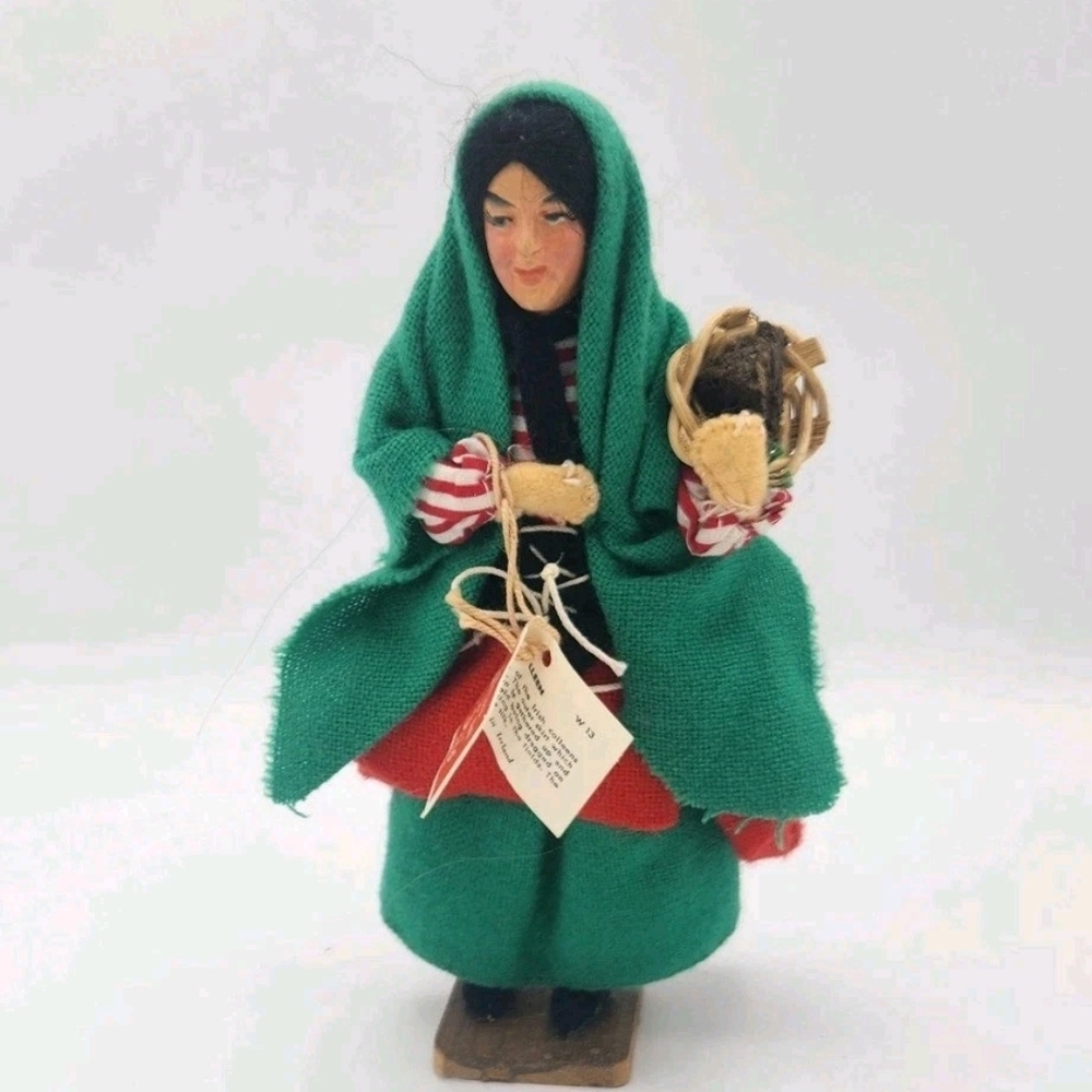 Vintage Irish Colleen Doll Handmade By Jay of Dublin w/ Basket Green & Red Skirt